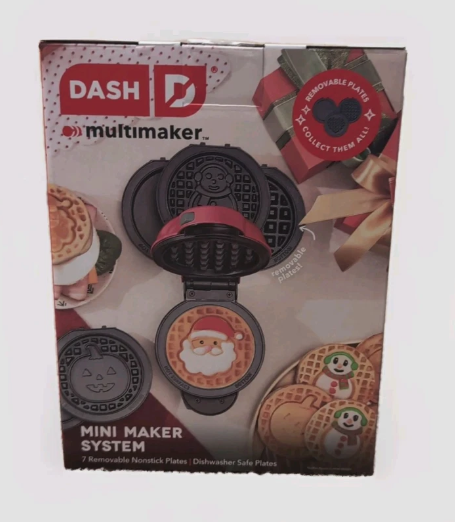 DASH Multimaker with 7 Removable Plates + Storage Box – Waffle Iron & Griddle with Festive Holiday Designs