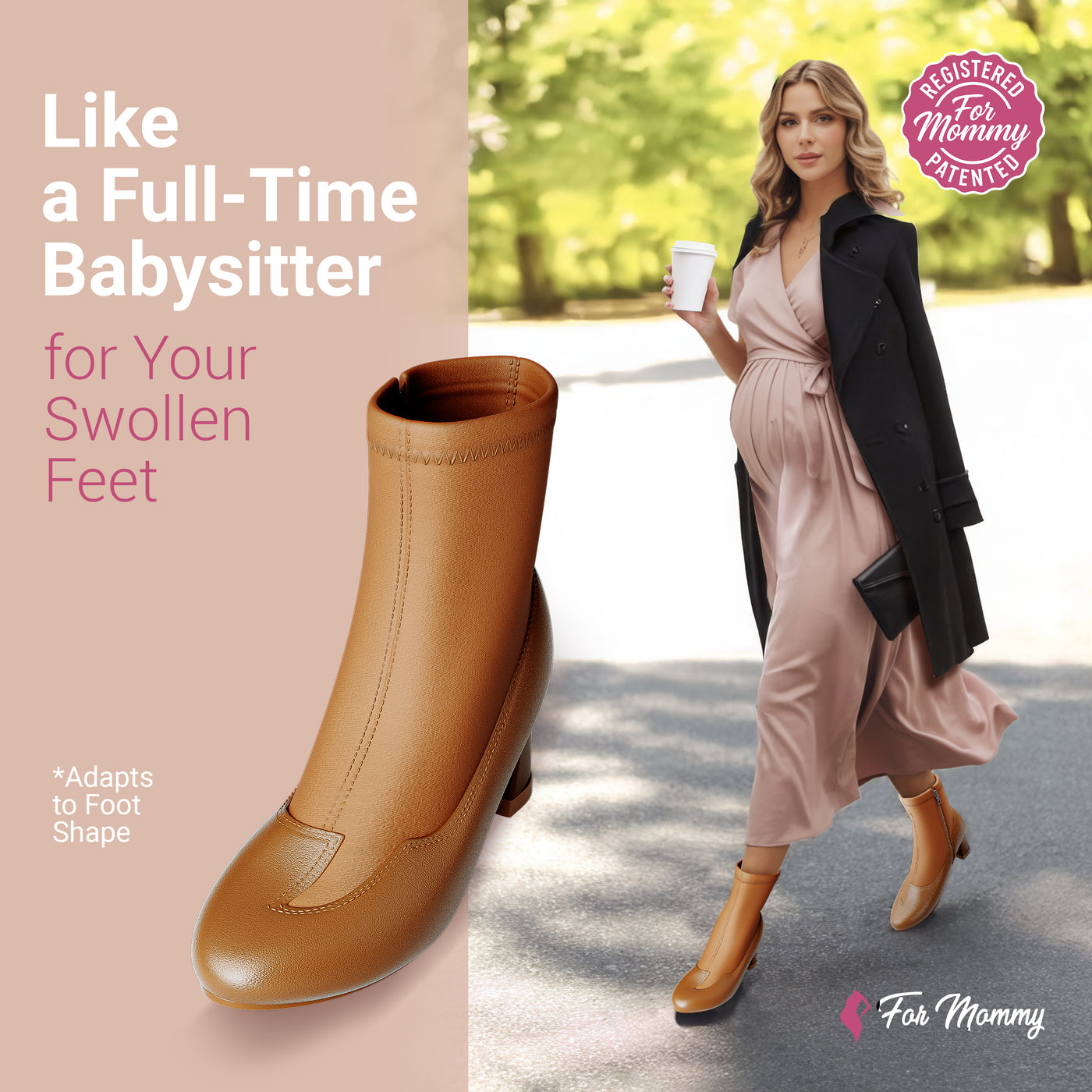 ForMommy Julia Brown - Premium Comfort Heel | Warm-Toned Pregnancy Dress Boot