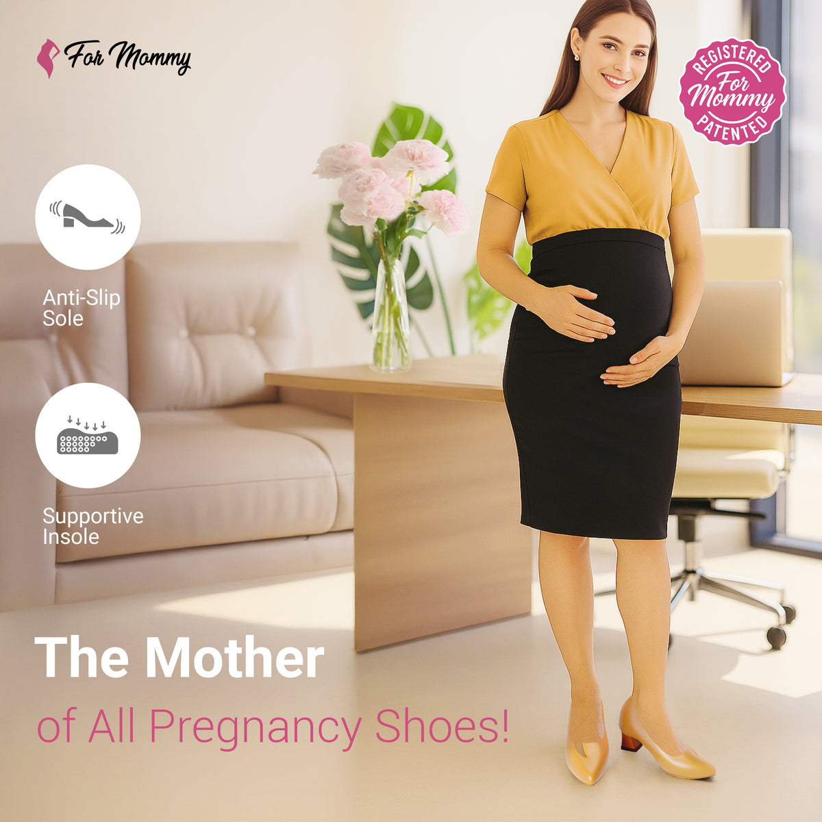ForMommy Nova Camel - Pointed Comfort Shoe | Warm Neutral Pregnancy Flat