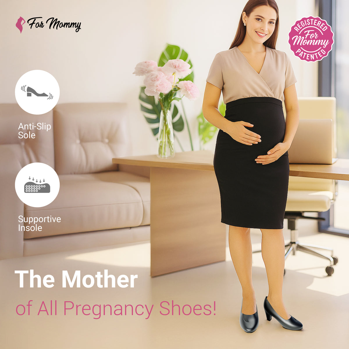 ForMommy Olivia - Classic Comfort Flat | Pregnancy Shoe with Arch Support & Wide Fit